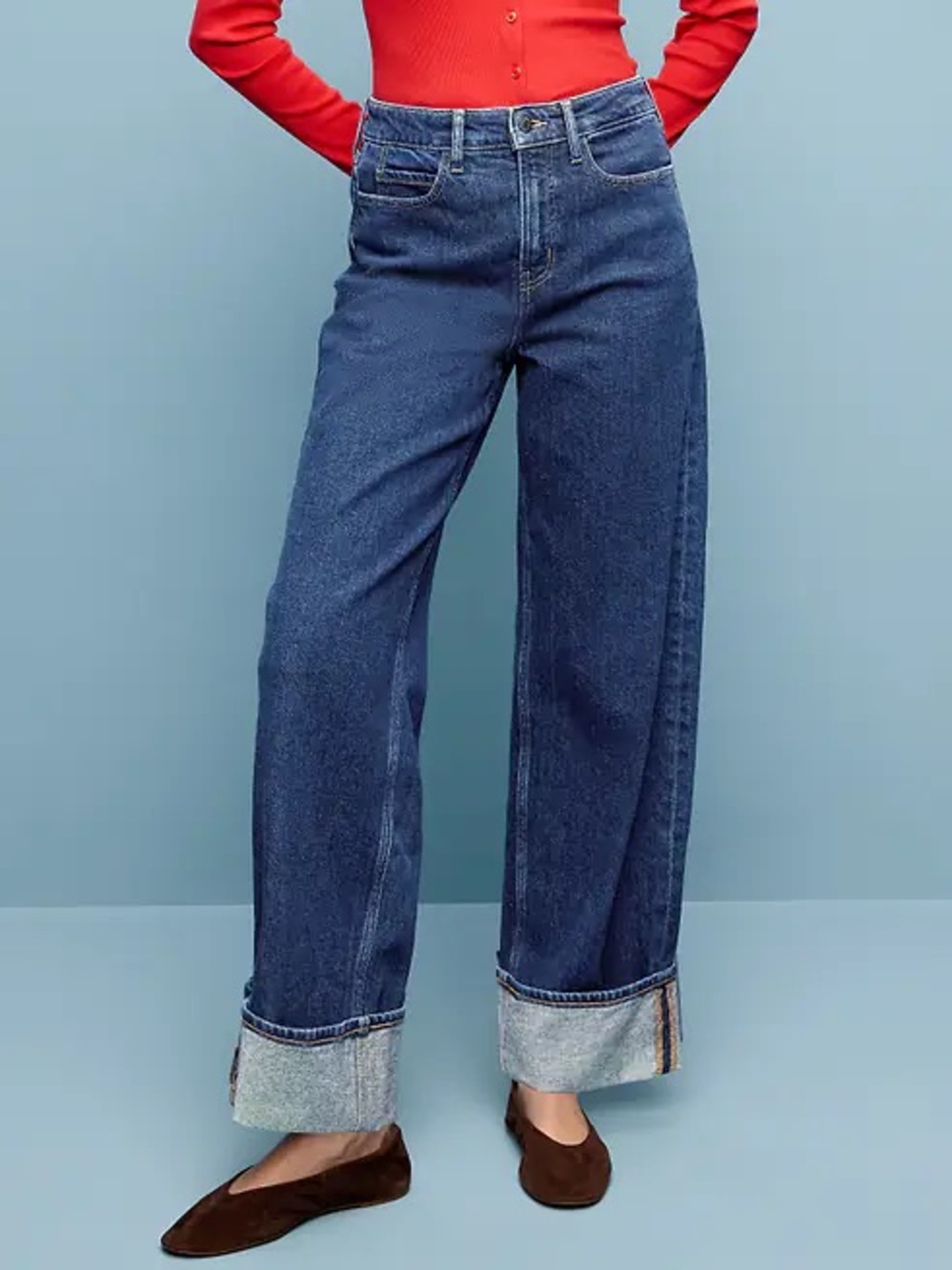 Old Navy Extra High Rise Wide-Leg Dark Blue Cuffed Women's Jeans Curvy Petite 4